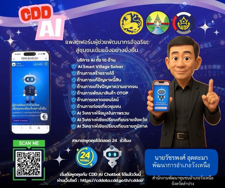 พช.วังเหนือ : ขอประชาสัมพันธ์ระบบ CDD AI ผู้ช่วยพัฒนากร บริการอัจฉริยะ เพื่อการพัฒนาชุมชน