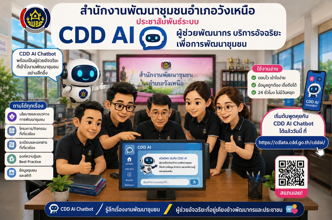 พช.วังเหนือ:ประชาสัมพันธ์ระบบ CDD AI ผู้ช่วยพัฒนากร บริการอัจฉริยะ เพื่อการพัฒนาชุมชน