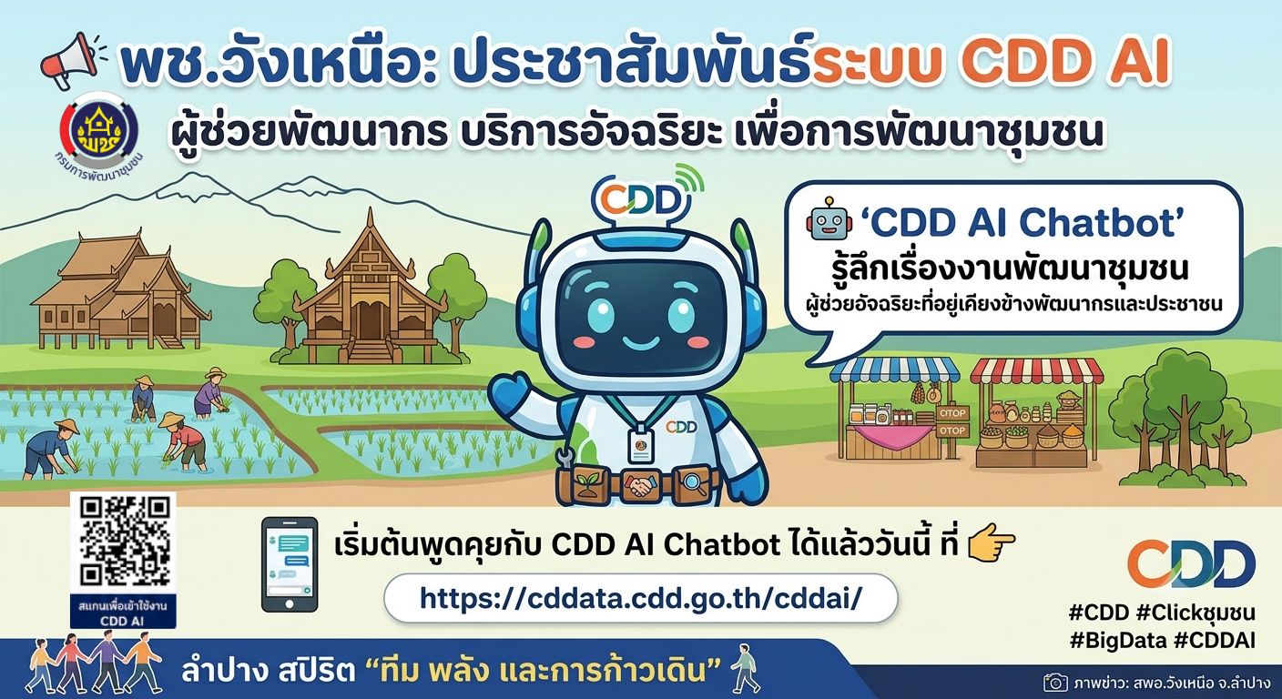 📢พช.วังเหนือ:ประชาสัมพันธ์ระบบ CDD AI ผู้ช่วยพัฒนากร บริการอัจฉริยะ เพื่อการพัฒนาชุมชน