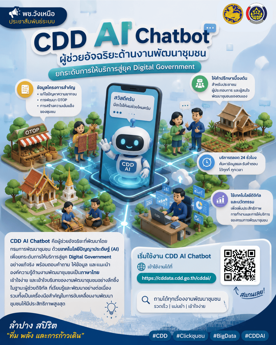 ☄︎ พช.วังเหนือ:ประชาสัมพันธ์ระบบ CDD AI ผู้ช่วยพัฒนากร บริการอัจฉริยะ เพื่อการพัฒนาชุมชน