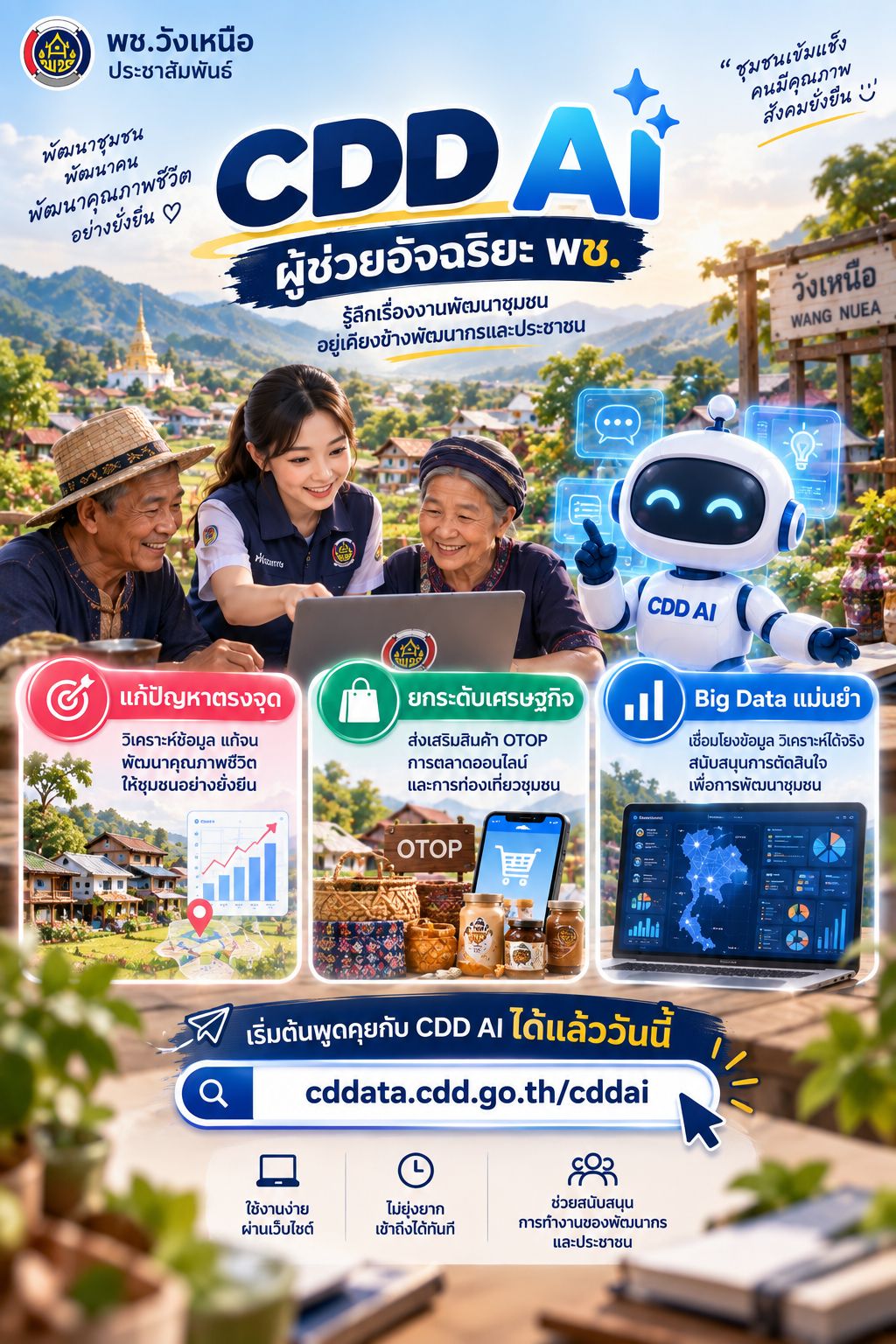 🕪 พช.วังเหนือ:ประชาสัมพันธ์ระบบ CDD AI ผู้ช่วยพัฒนากร บริการอัจฉริยะ เพื่อการพัฒนาชุมชน